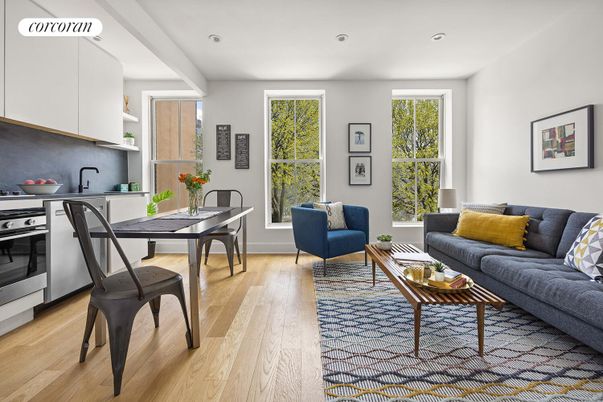 Interior, Kitchen, Living room, Recessed Lighting, Wood Texture Flooring