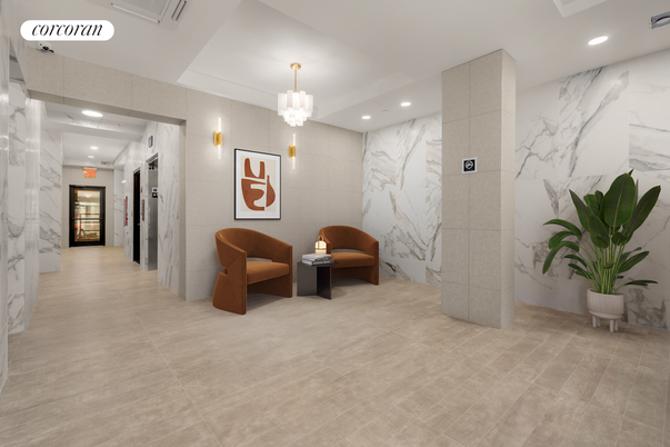 Chandelier, Elevator, Interior, Marble Walls, Recessed Lighting