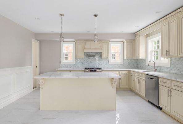 Interior, Kitchen, Marble, Pendant Lights, Recessed Lighting