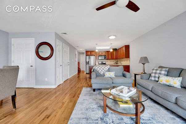 Interior, Kitchen, Living room, Recessed Lighting, Stainless Steel Appliances, Wood Texture Flooring