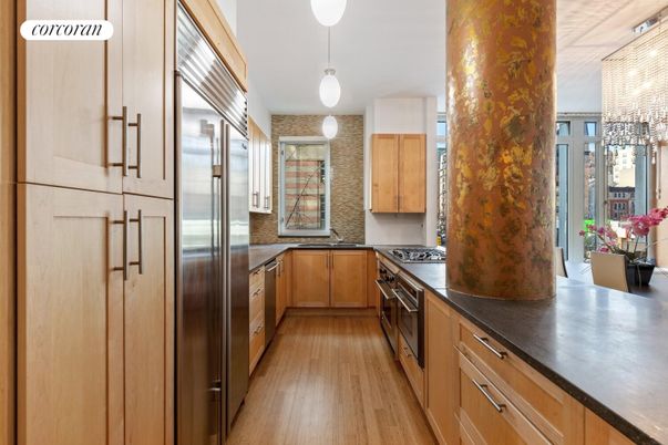 Interior, Kitchen, Pendant Lights, Stainless Steel Appliances, Wood Texture Flooring