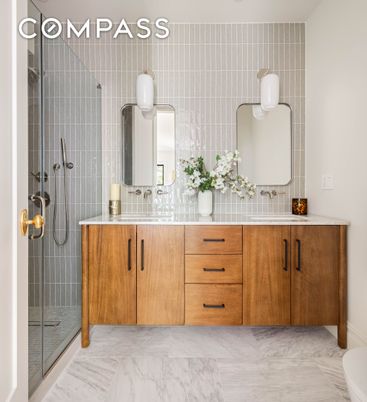 Bathroom, Dual Sink Vanities, Glass Shower, Interior, Marble