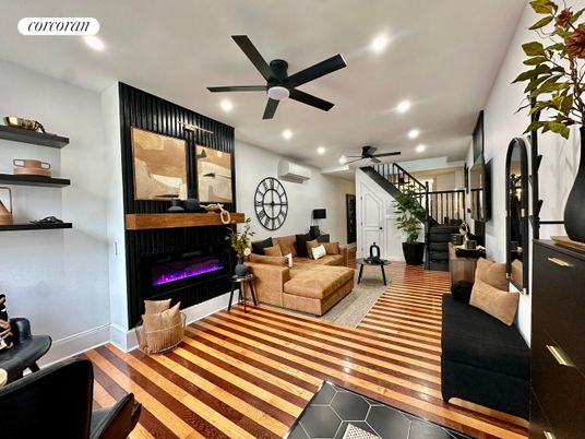Interior, Living room, Recessed Lighting, Wood Texture Flooring