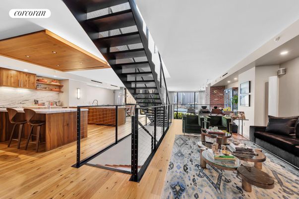 Interior, Kitchen, Living room, Recessed Lighting, Stone Walls, Wooden Ceilings, Wood Texture Flooring