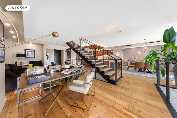 Home Office, Interior, Living room, Recessed Lighting, Wood Texture Flooring
