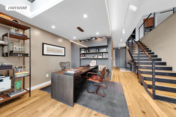 Home Office, Interior, Recessed Lighting, Wood Texture Flooring
