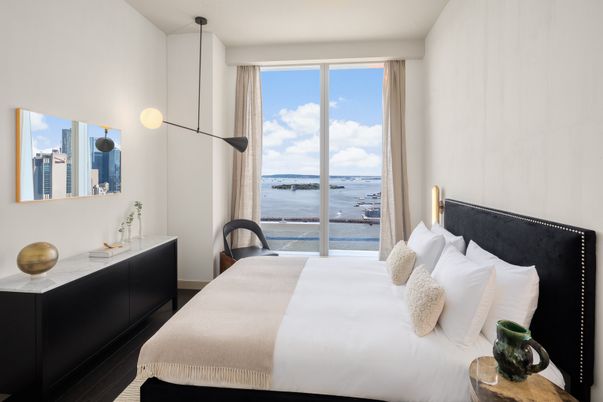 Bedroom, Interior, Pendant Lights, Water