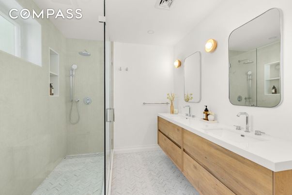 Bathroom, Dual Sink Vanities, Glass Shower, Interior