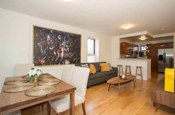 Dining room, Interior, Kitchen, Living room, Stainless Steel Appliances, Wood Texture Flooring