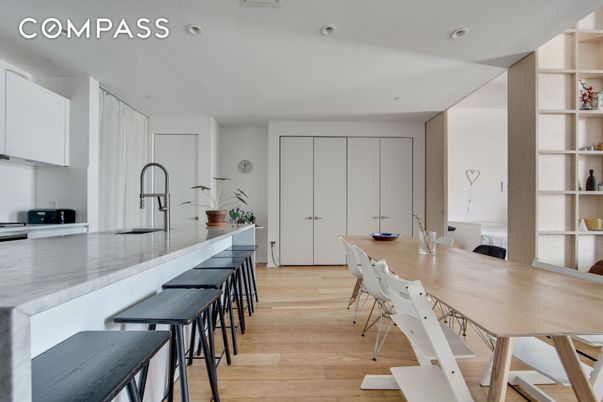 Dining room, Interior, Kitchen, Recessed Lighting, Wood Texture Flooring