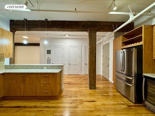 Interior, Kitchen, Pendant Lights, Stainless Steel Appliances, Wood Texture Flooring