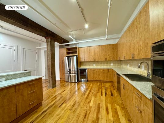 Interior, Kitchen, Stainless Steel Appliances, Wood Texture Flooring