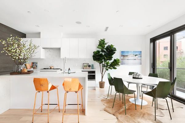 Dining room, Interior, Kitchen, Recessed Lighting, Wood Texture Flooring