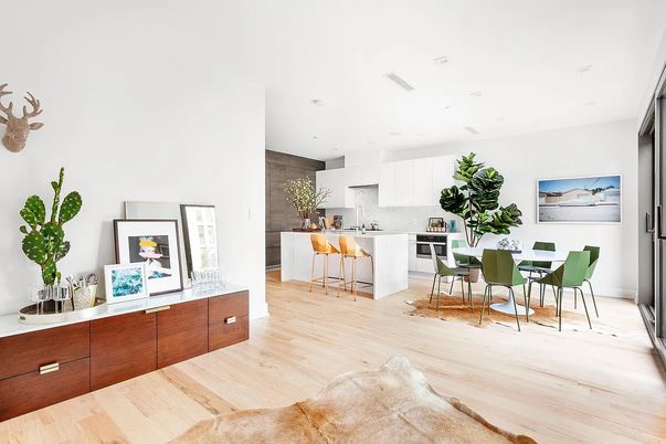 Dining room, Interior, Kitchen, Recessed Lighting, Wood Texture Flooring