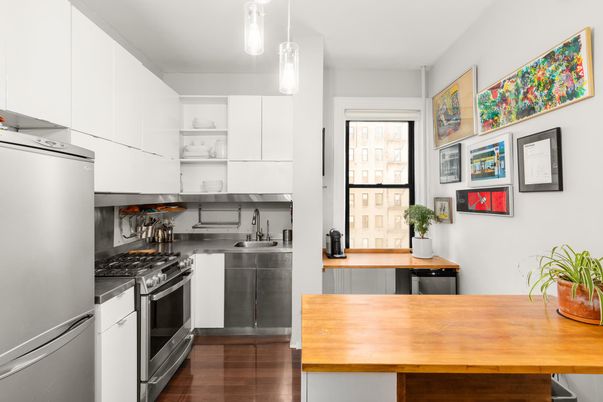 Interior, Kitchen, Pendant Lights, Stainless Steel Appliances, Wood Texture Flooring