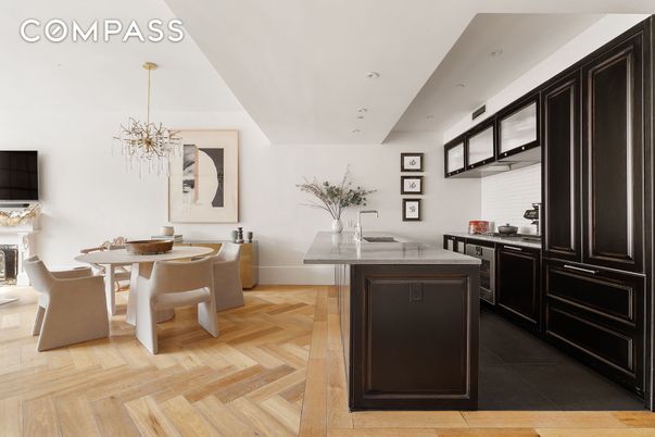 Dining room, Interior, Kitchen, Recessed Lighting, Wood Texture Flooring
