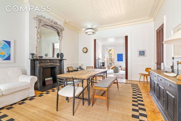 Dining room, Fireplace, Interior, Pendant Lights