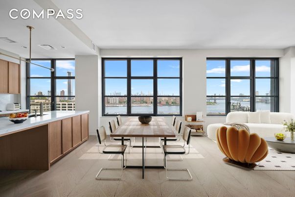 Dining room, Interior, Pendant Lights, Recessed Lighting, Water, Wood Texture Flooring
