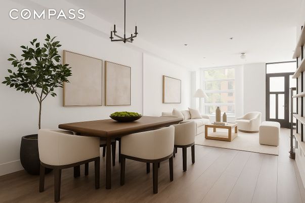 Dining room, Interior, Living room, Pendant Lights, Recessed Lighting, Wood Texture Flooring