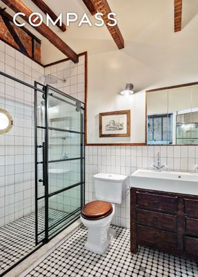 Bathroom, Glass Shower, Interior, Wooden Beams