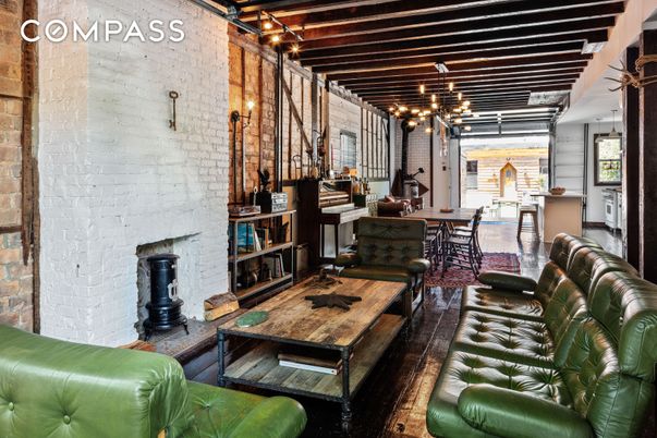 Dining room, Fireplace, Interior, Living room, Stone Walls