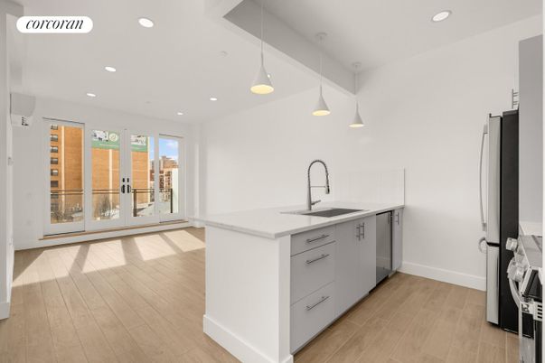 Interior, Kitchen, Pendant Lights, Recessed Lighting, Wood Texture Flooring