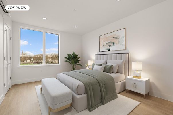 Bedroom, Interior, Recessed Lighting, Wood Texture Flooring