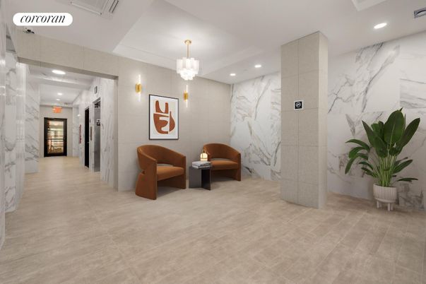 Chandelier, Elevator, Interior, Marble Walls, Recessed Lighting