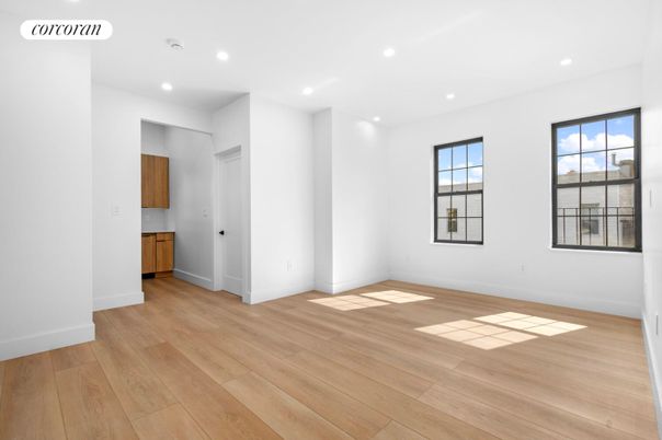 Empty room, Interior, Recessed Lighting, Wood Texture Flooring