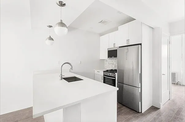 Interior, Kitchen, Pendant Lights, Stainless Steel Appliances, Wood Texture Flooring