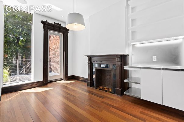 Fireplace, Interior, Pendant Lights, Wood Texture Flooring