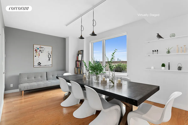 Dining room, Interior, Pendant Lights, Wood Texture Flooring