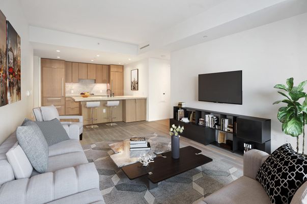 Interior, Kitchen, Living room, Recessed Lighting, Wood Texture Flooring