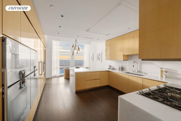Interior, Kitchen, Pendant Lights, Recessed Lighting, Water, Wood Texture Flooring
