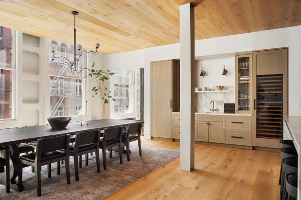 Chandelier, Dining room, Interior, Wooden Ceilings, Wood Texture Flooring
