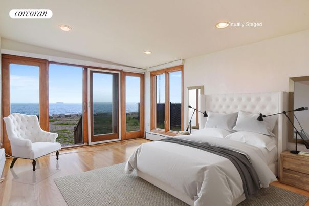 Bedroom, Interior, Recessed Lighting, Water, Wood Texture Flooring