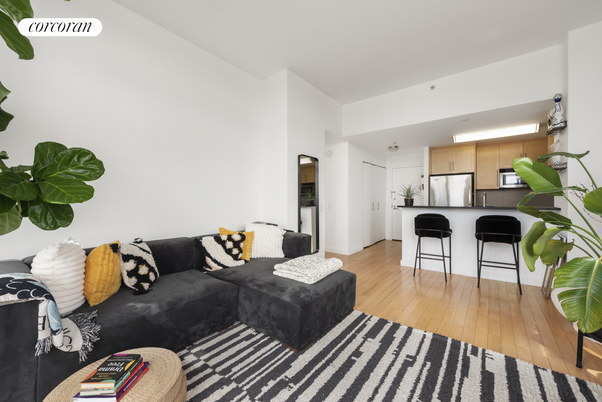 Interior, Kitchen, Living room, Recessed Lighting, Stainless Steel Appliances, Wood Texture Flooring
