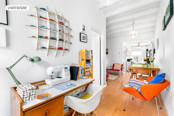 Home Office, Interior, Pendant Lights, Wood Texture Flooring