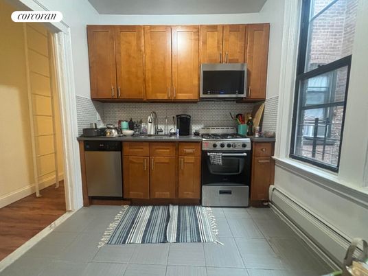Interior, Kitchen, Stainless Steel Appliances, Wood Texture Flooring