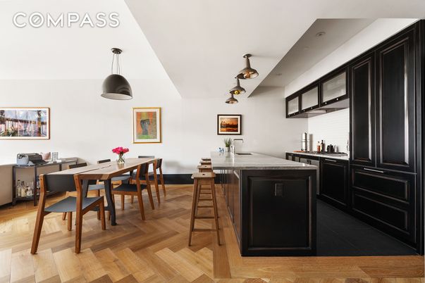 Dining room, Interior, Pendant Lights, Wood Texture Flooring