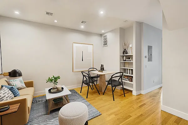 Dining room, Interior, Recessed Lighting, Wood Texture Flooring