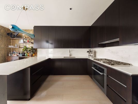 Interior, Kitchen, Pendant Lights, Recessed Lighting, Wood Texture Flooring
