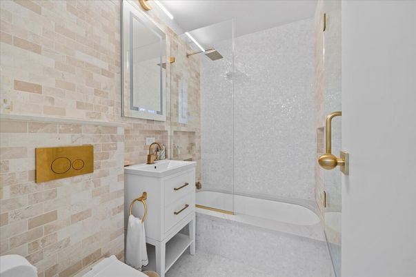 Bathroom, Glass Shower, Interior, Stone Walls
