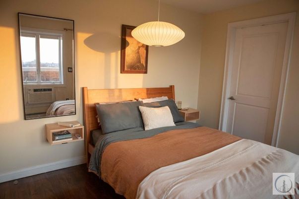 Bedroom, Interior, Pendant Lights, Wood Texture Flooring