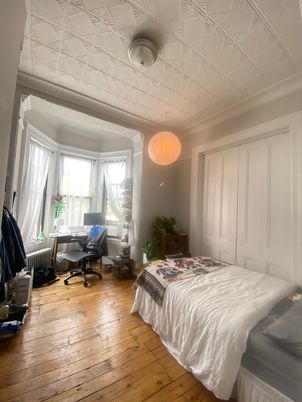 Bedroom, Home Office, Interior, Pendant Lights, Wood Texture Flooring