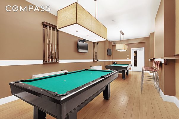 Billiard Table, Game Room, Interior, Pendant Lights, Wood Texture Flooring