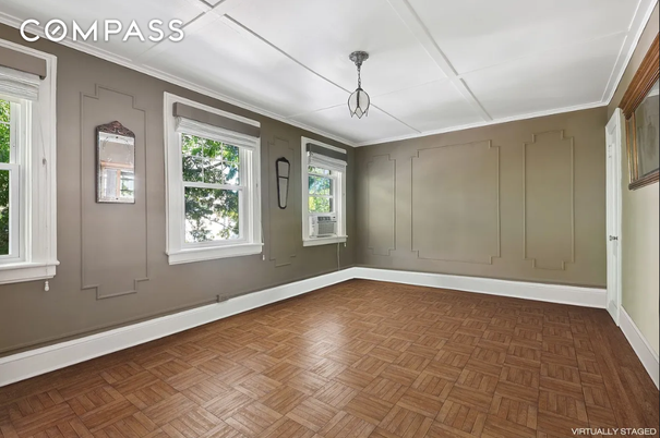 Empty room, Interior, Pendant Lights, Wood Texture Flooring