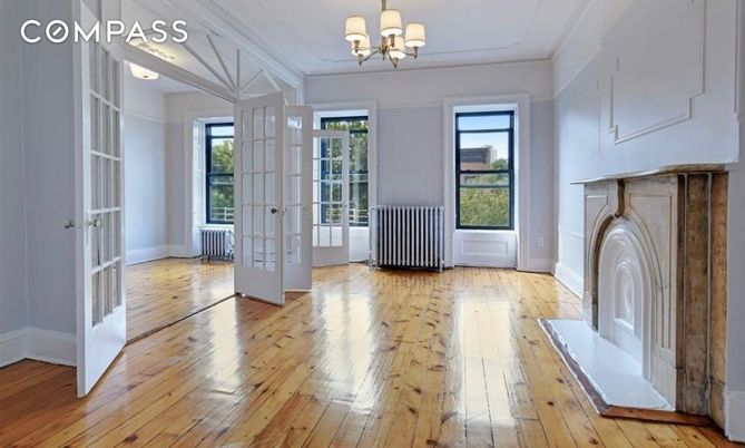 Chandelier, Empty room, Fireplace, Interior, Wood Texture Flooring