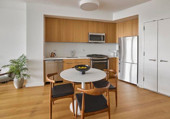 Interior, Kitchen, Stainless Steel Appliances, Wood Texture Flooring