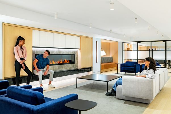 Fireplace, Game Room, Interior, Living room, Recessed Lighting, Wood Texture Flooring